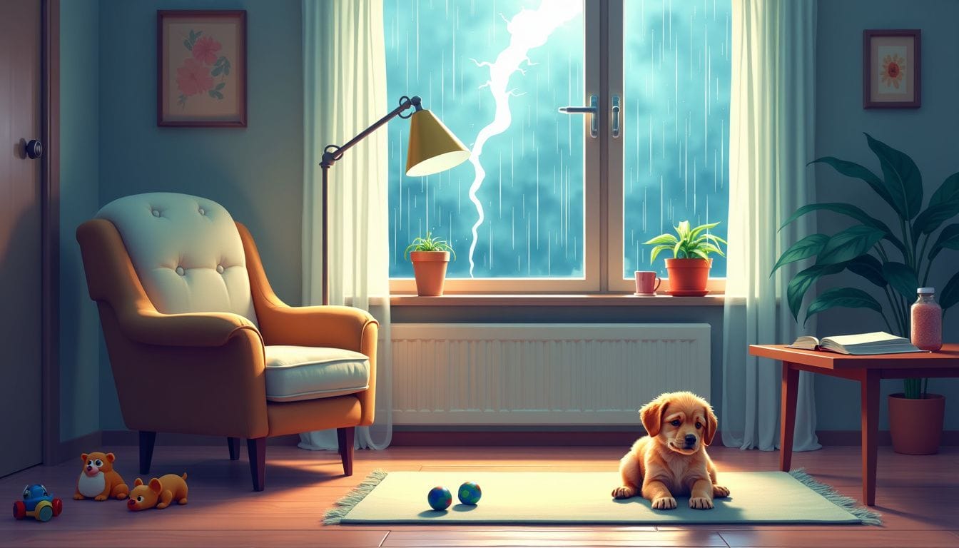 An anxious puppy whining in a cozy living room. An anxious puppy whining in a cozy living room.